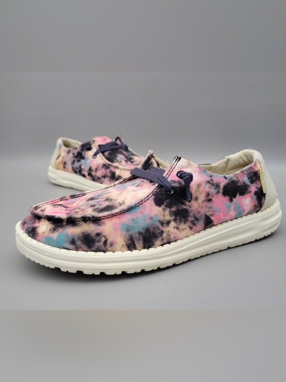Hey Dude Wendy Tie Dye Navy Pink Canvas Slip On Shoes Loafers-Womens 6